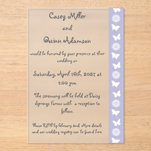 Daisies and Butterflies in Lavender Wedding Acrylic Invitations