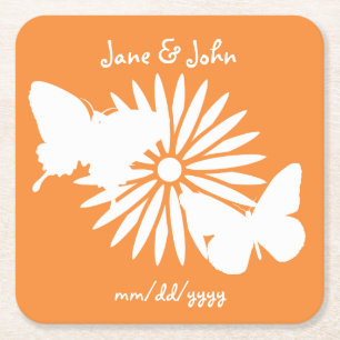 Daisies and Butterflies in Orange Paper Coaster
