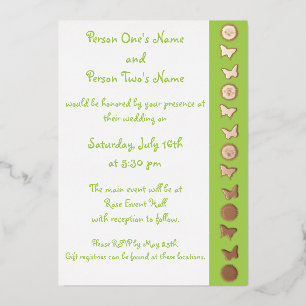 Daisies and Butterflies in Peridot Foil Invitation