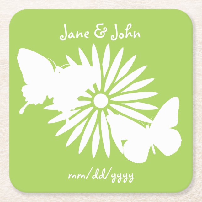 Daisies and Butterflies in Peridot Paper Coaster (Front)