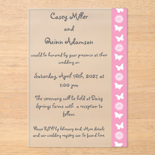 Daisies and Butterflies in Petal Pink Wedding  Acrylic Invitations