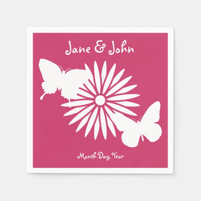 Daisies and Butterflies in Raspberry Napkins (Front)