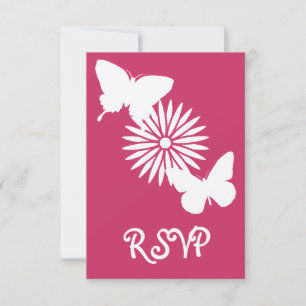 Daisies and Butterflies in Raspberry RSVP Card
