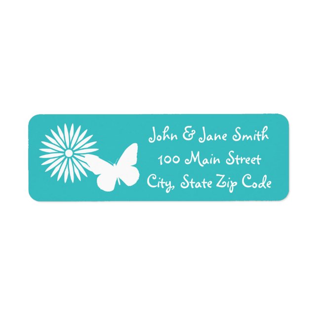 Daisies and Butterflies in Turquoise Address Label (Front)