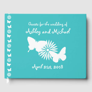 Daisies and Butterflies in Turquoise Guest Book