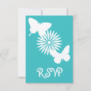 Daisies and Butterflies in Turquoise RSVP Card