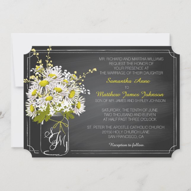 Daisies and Chalkboard Wedding Invitation Card (Front)