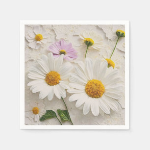 Daisies and Cosmos On Distressed Paper Napkin
