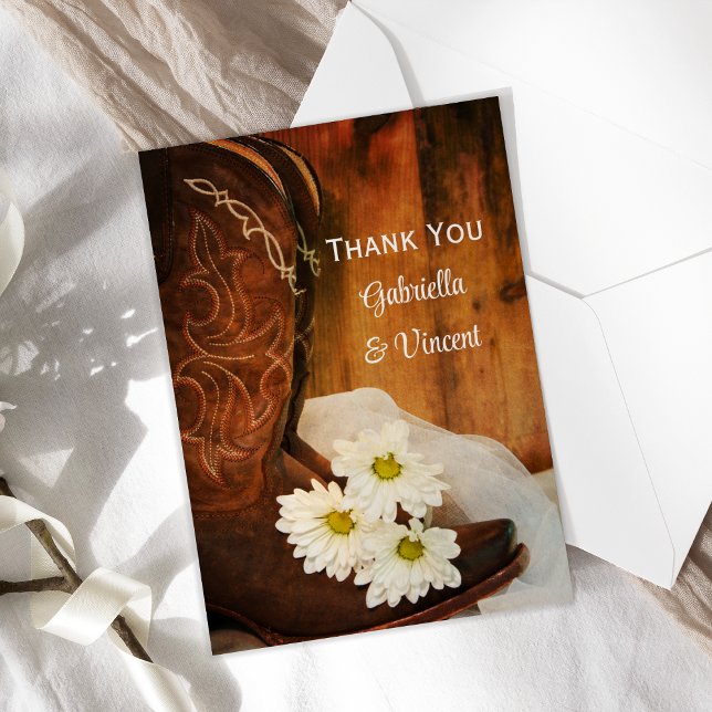 Daisies and Cowboy Boots Western Wedding Thank You Card (Creator Uploaded)