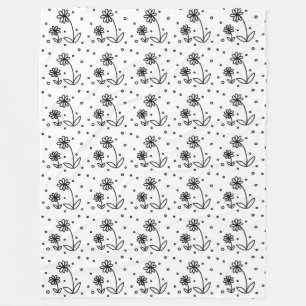 Daisies and Dots 2 - Black and White Fleece Blanket