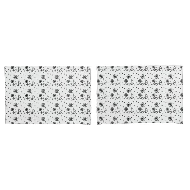 Daisies and Dots 2 - Black and White Pillowcase (Front-Set)