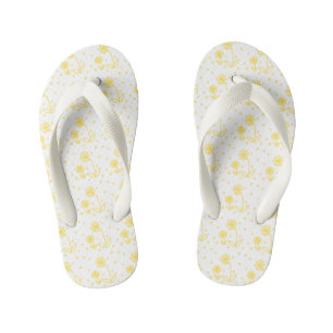 Daisies and Dots 2 - Lemon Yellow and White Kid's Flip Flops