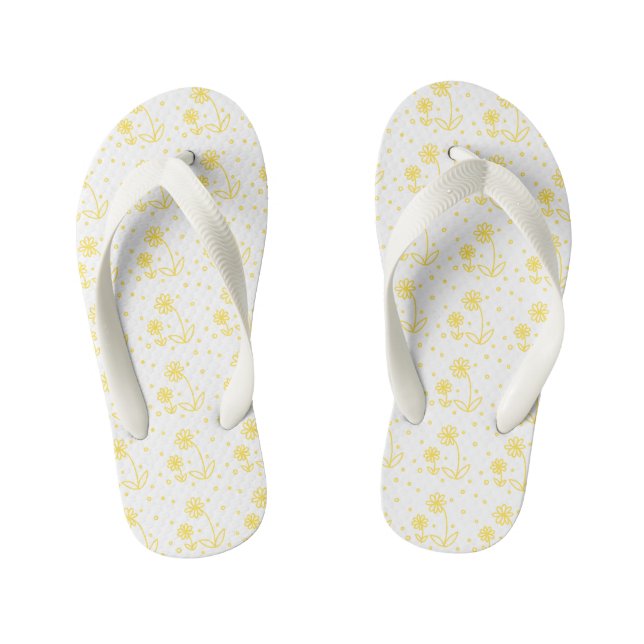 Daisies and Dots 2 - Lemon Yellow and White Kid's Flip Flops (Footbed)