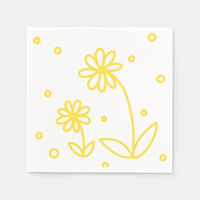 Daisies and Dots 2 - Lemon Yellow and White Napkin (Front)