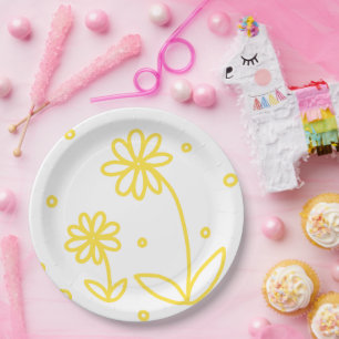 Daisies and Dots 2 - Lemon Yellow and White Paper Plate