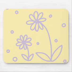 Daisies and Dots 2 - Pastel Yellow and Purple Mouse Mat