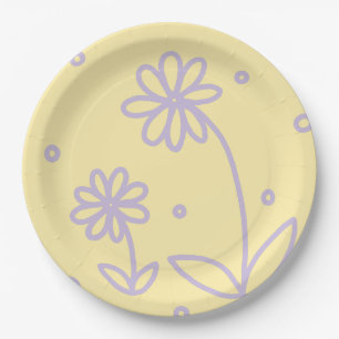 Daisies and Dots 2 - Pastel Yellow and Purple Paper Plate