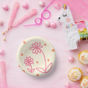 Daisies and Dots 2 - Pink, Orange and Cream Paper Plate