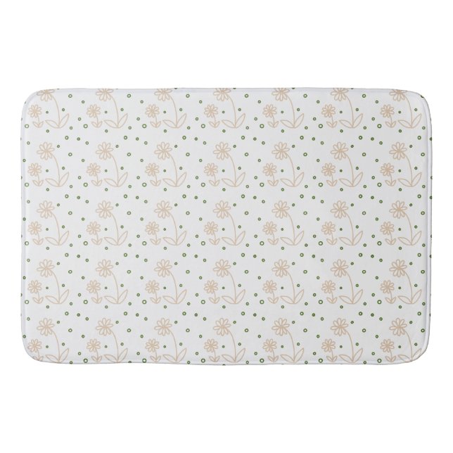 Daisies and Dots 2 - White, Sand and Palm Green Bath Mat (Front)
