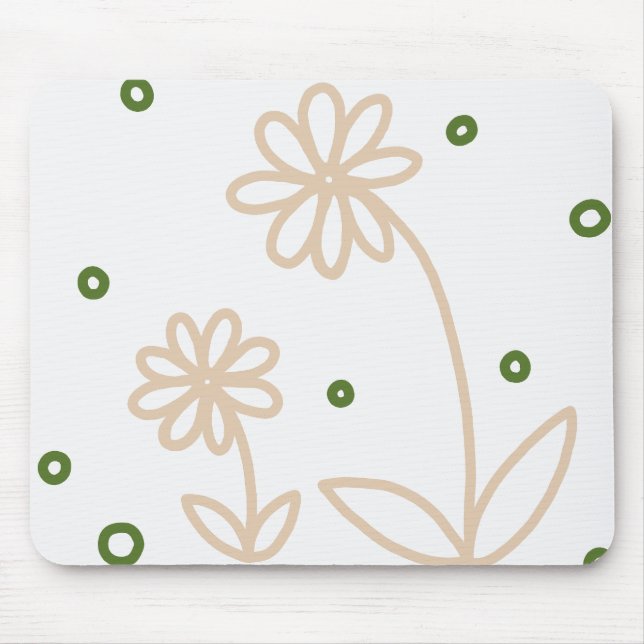 Daisies and Dots 2 - White, Sand and Palm Green Mouse Mat (Front)