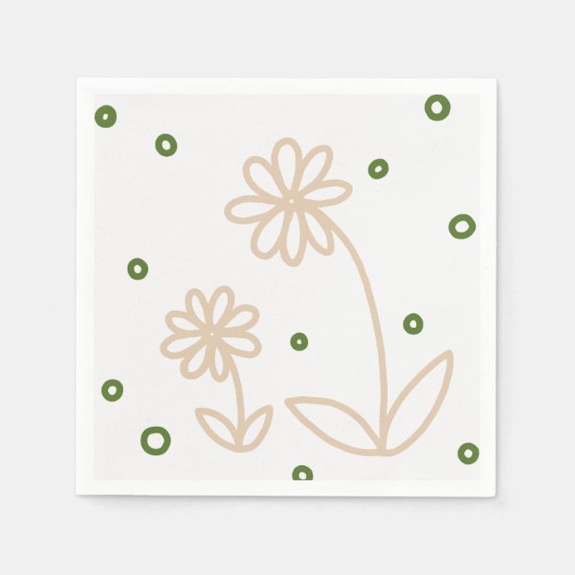 Daisies and Dots 2 - White, Sand and Palm Green Napkin (Front)