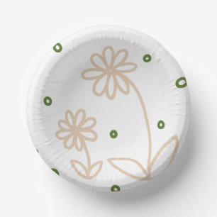 Daisies and Dots 2 - White, Sand and Palm Green Paper Plate