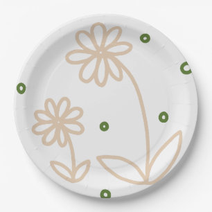 Daisies and Dots 2 - White, Sand and Palm Green Paper Plate