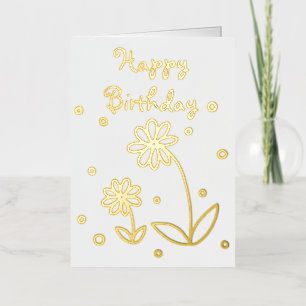 Daisies and Dots Happy Birthday in Gold foil Greeting Card