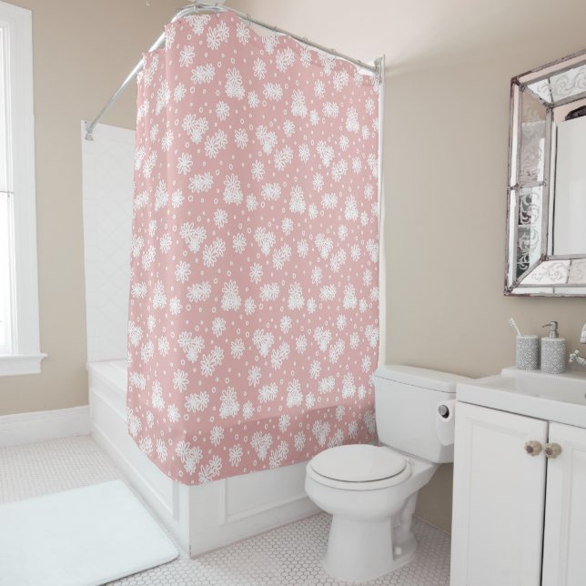 Daisies and Dots - Pink and White Shower Curtain (In Situ)