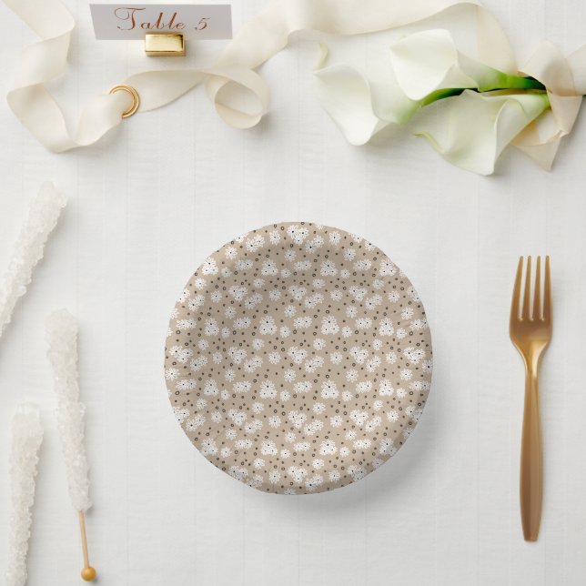 Daisies and Dots - Taupe, Black and White Paper Plate (Wedding)