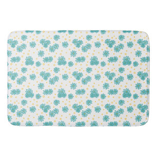 Daisies and Dots - Turquoise and Yellow  Bath Mat