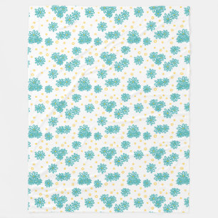 Daisies and Dots - Turquoise and Yellow  Fleece Blanket