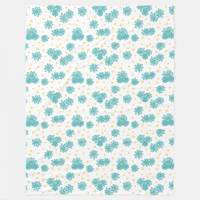 Daisies and Dots - Turquoise and Yellow  Fleece Blanket (Front)