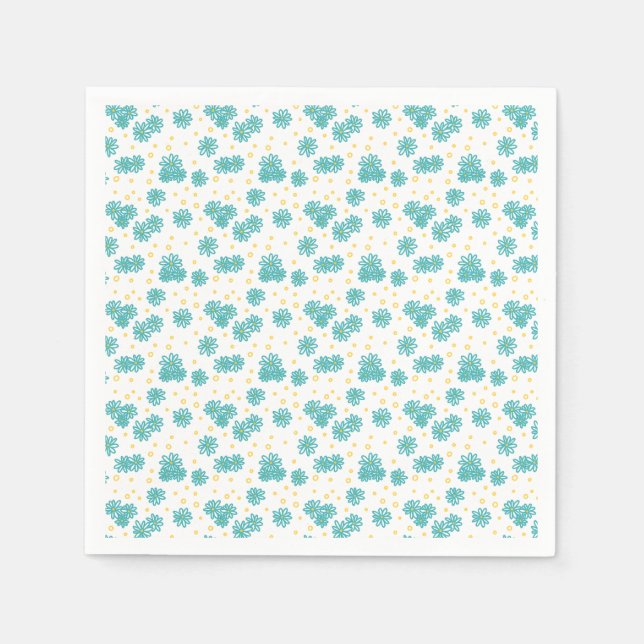 Daisies and Dots - Turquoise and Yellow  Napkin (Front)