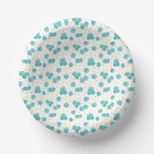 Daisies and Dots - Turquoise and Yellow  Paper Plate