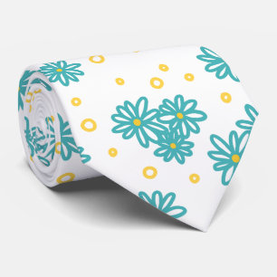 Daisies and Dots - Turquoise and Yellow  Tie