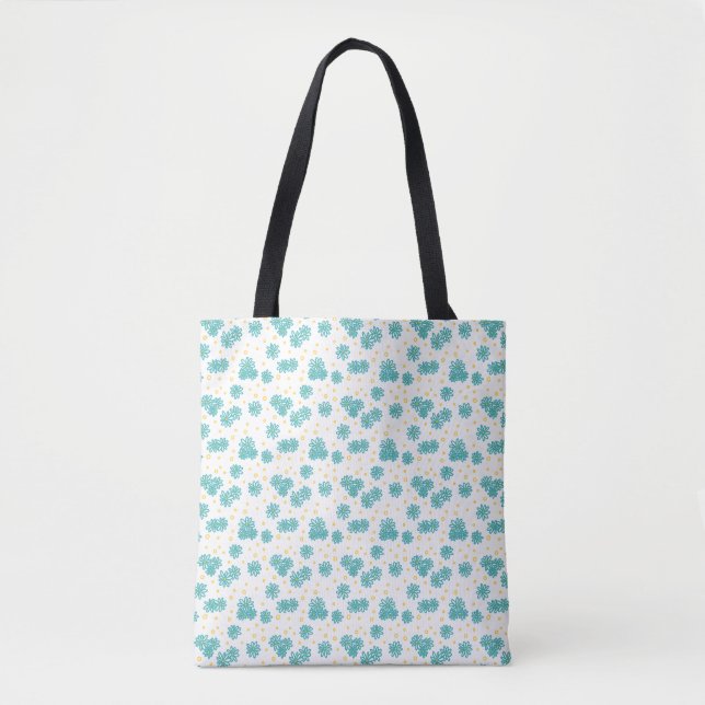 Daisies and Dots - Turquoise and Yellow  Tote Bag (Front)