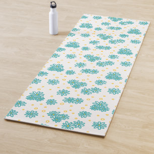 Daisies and Dots - Turquoise and Yellow  Yoga Mat
