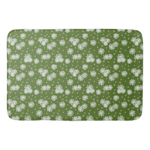Daisies and Dots - White, Sand and Palm Green  Bath Mat