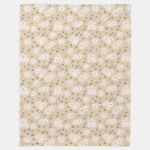 Daisies and Dots - White, Sand and Palm Green Fleece Blanket