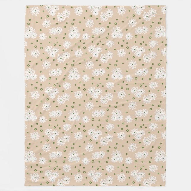 Daisies and Dots - White, Sand and Palm Green Fleece Blanket (Front)