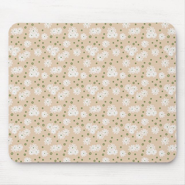 Daisies and Dots - White, Sand and Palm Green Mouse Mat (Front)