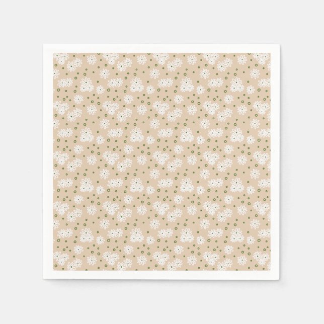 Daisies and Dots - White, Sand and Palm Green Napkin (Front)