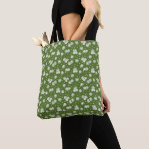 Daisies and Dots - White, Sand and Palm Green Tote Bag