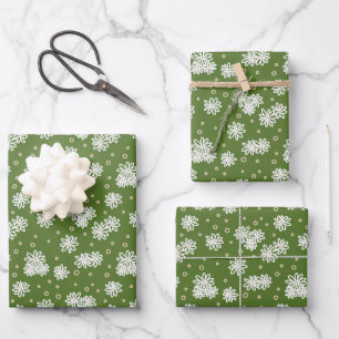 Daisies and Dots - White, Sand and Palm Green  Wrapping Paper Sheet