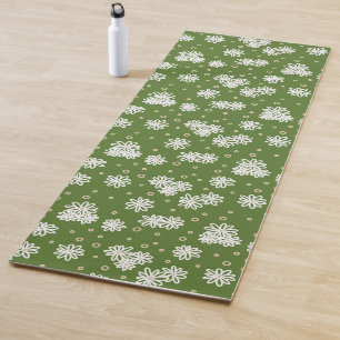 Daisies and Dots - White, Sand and Palm Green  Yoga Mat