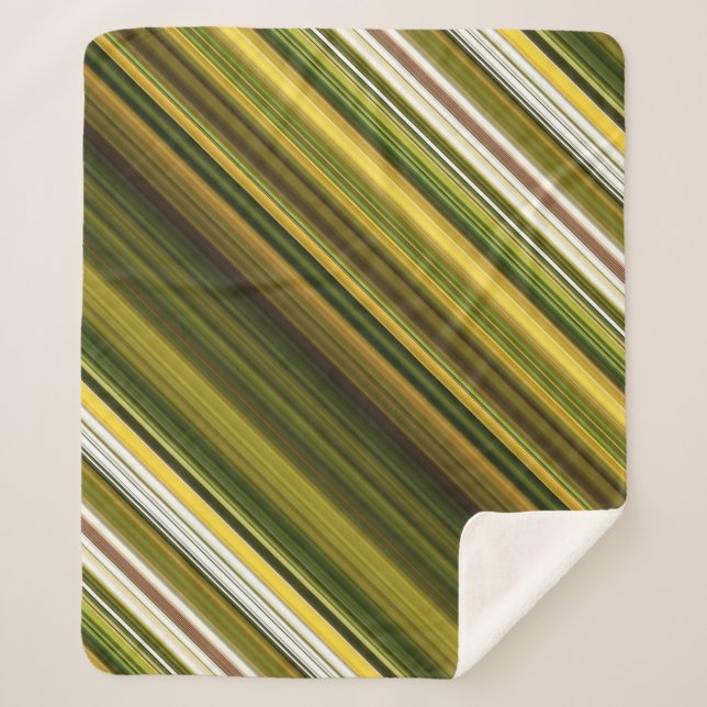 Daisies and Goldenrod Green and Yellow Stripe Sherpa Blanket (Front)