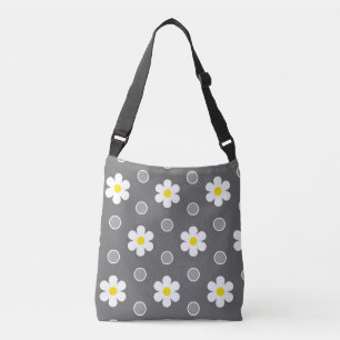 Daisies and Grey and White Polka Dot Pattern Crossbody Bag