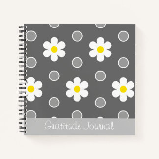 Daisies and Grey and White Polka Dots Gratitude  Notebook