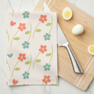 Daisies and Hearts Tea Towel